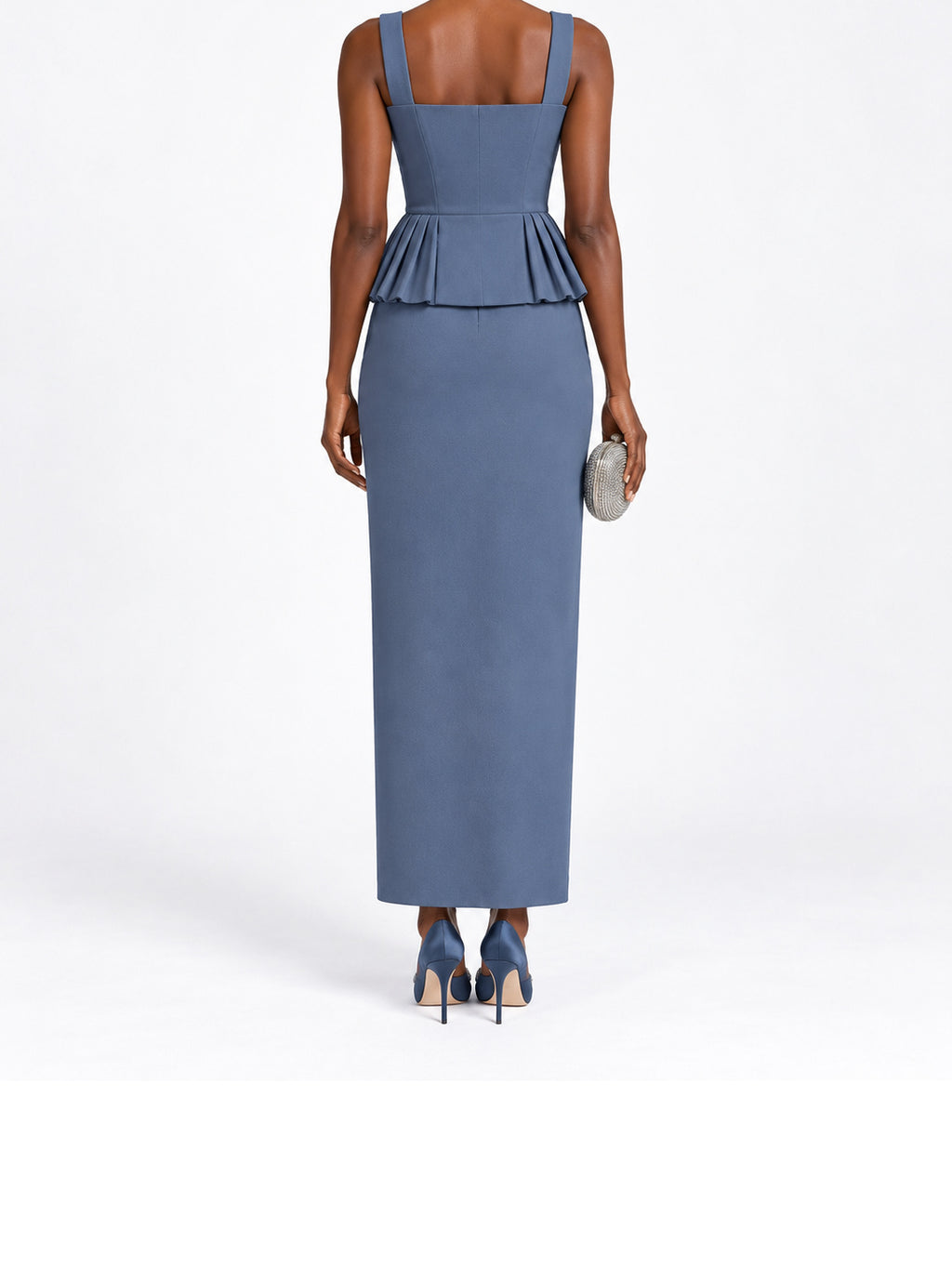 Blue Stretch Peplum Midi Dress