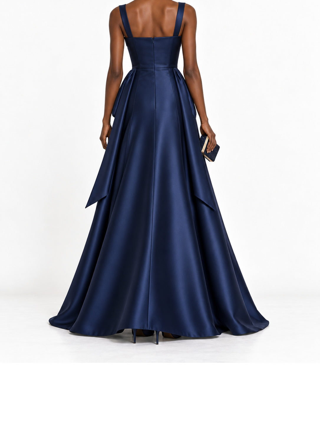 Navy Satin Square Neck Maxi Dress