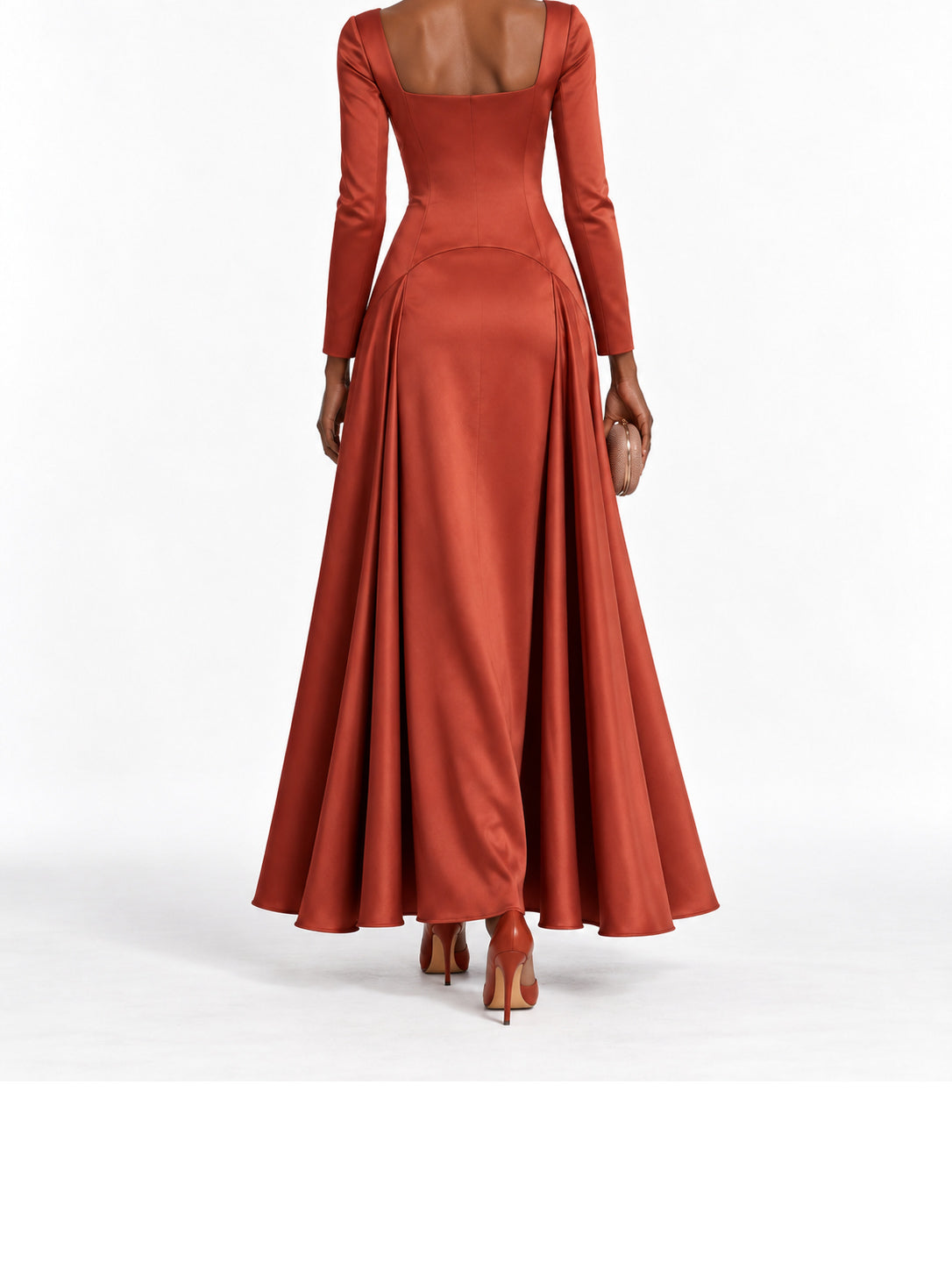 Rust Satin Square Neck Maxi Dress
