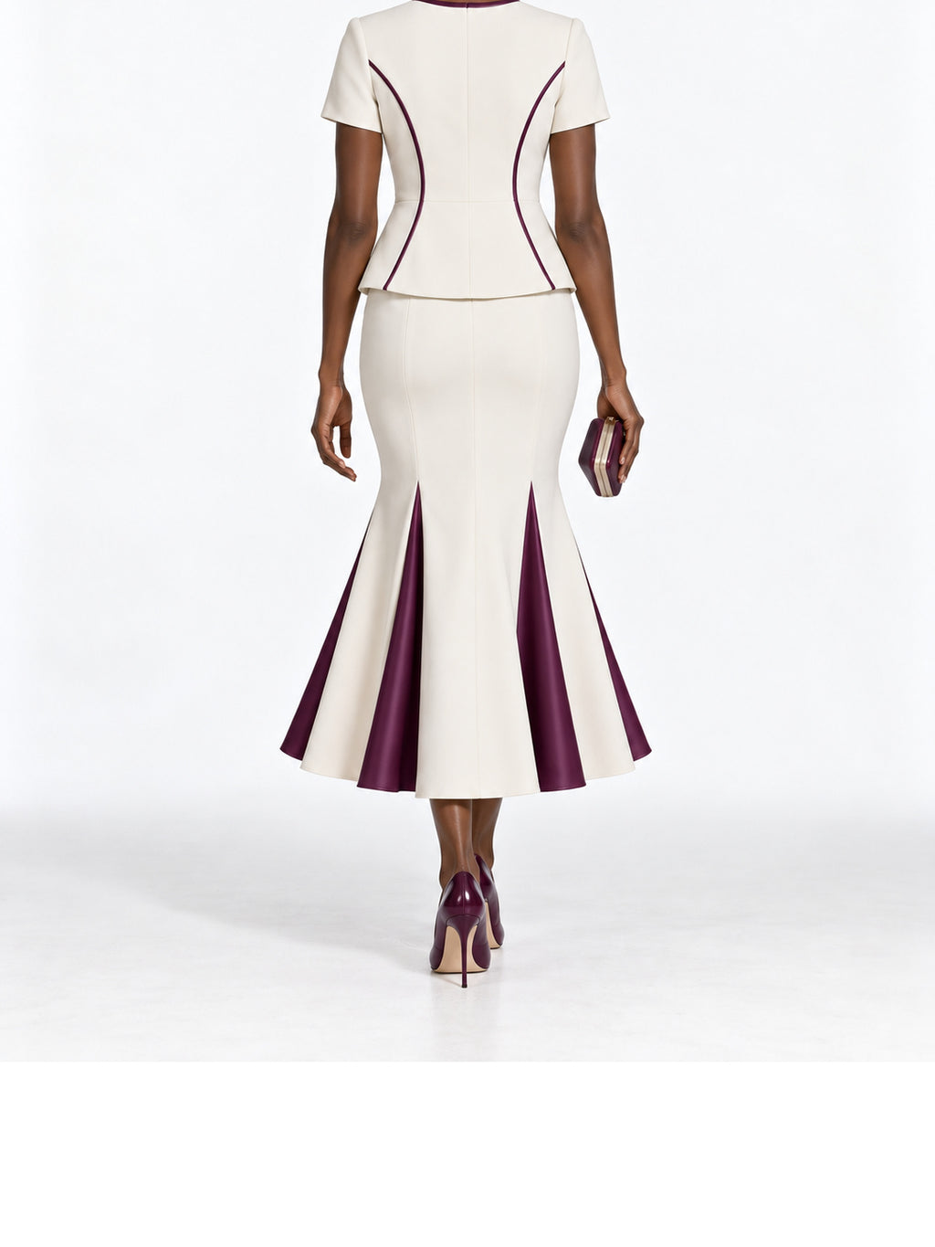 Cream Purple Piping Mermaid Midi Dress