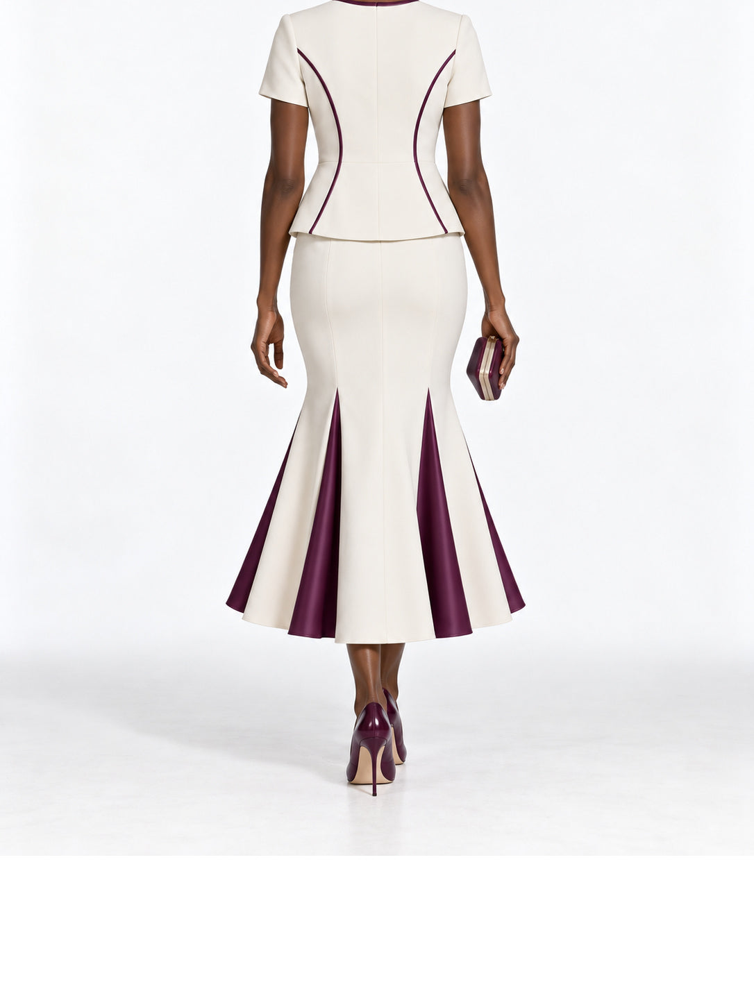 Cream Purple Piping Mermaid Midi Dress