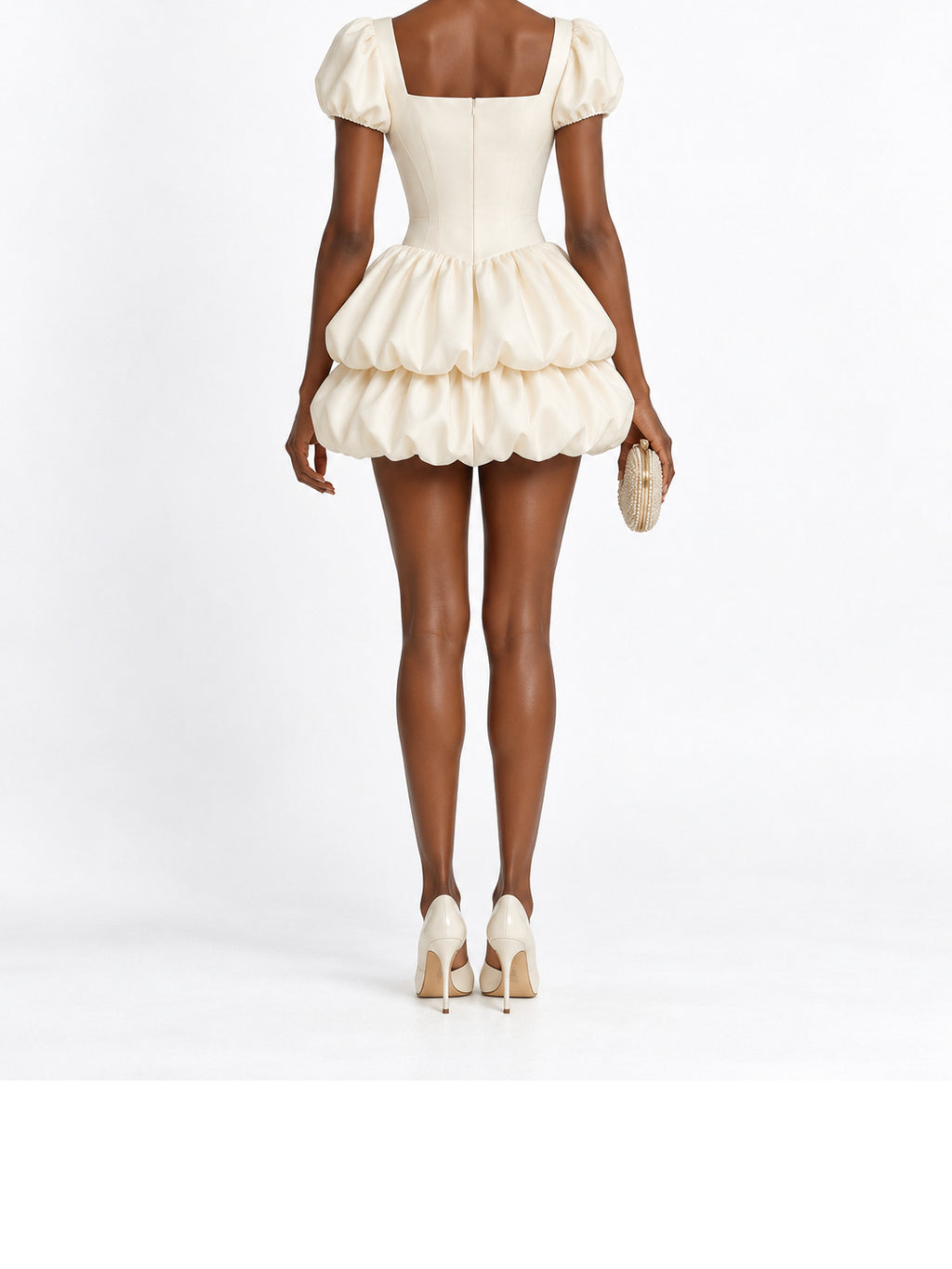 Cream Puff Sleeve Bubble Hem Mini Dress