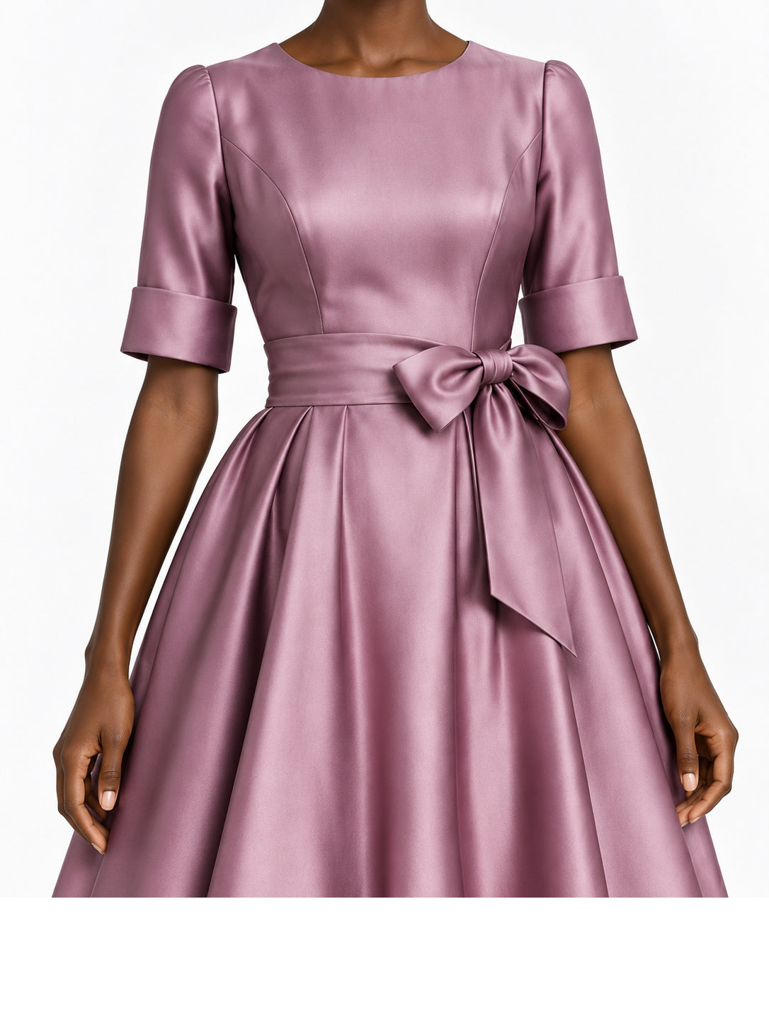 Mauve Satin Bubble Hem Midi Dress