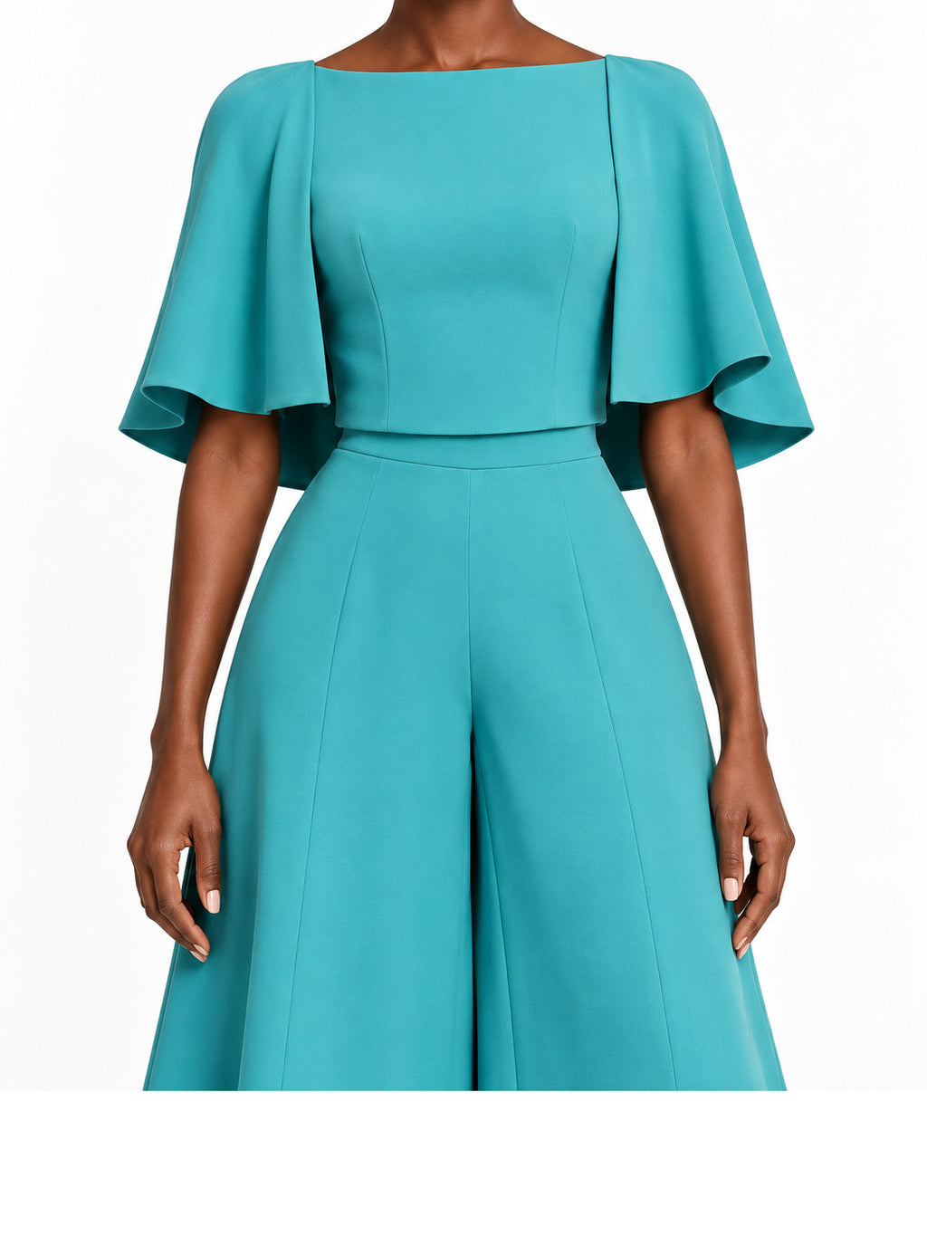 Teal Cape Sleeve Wide Leg Jumpsuit