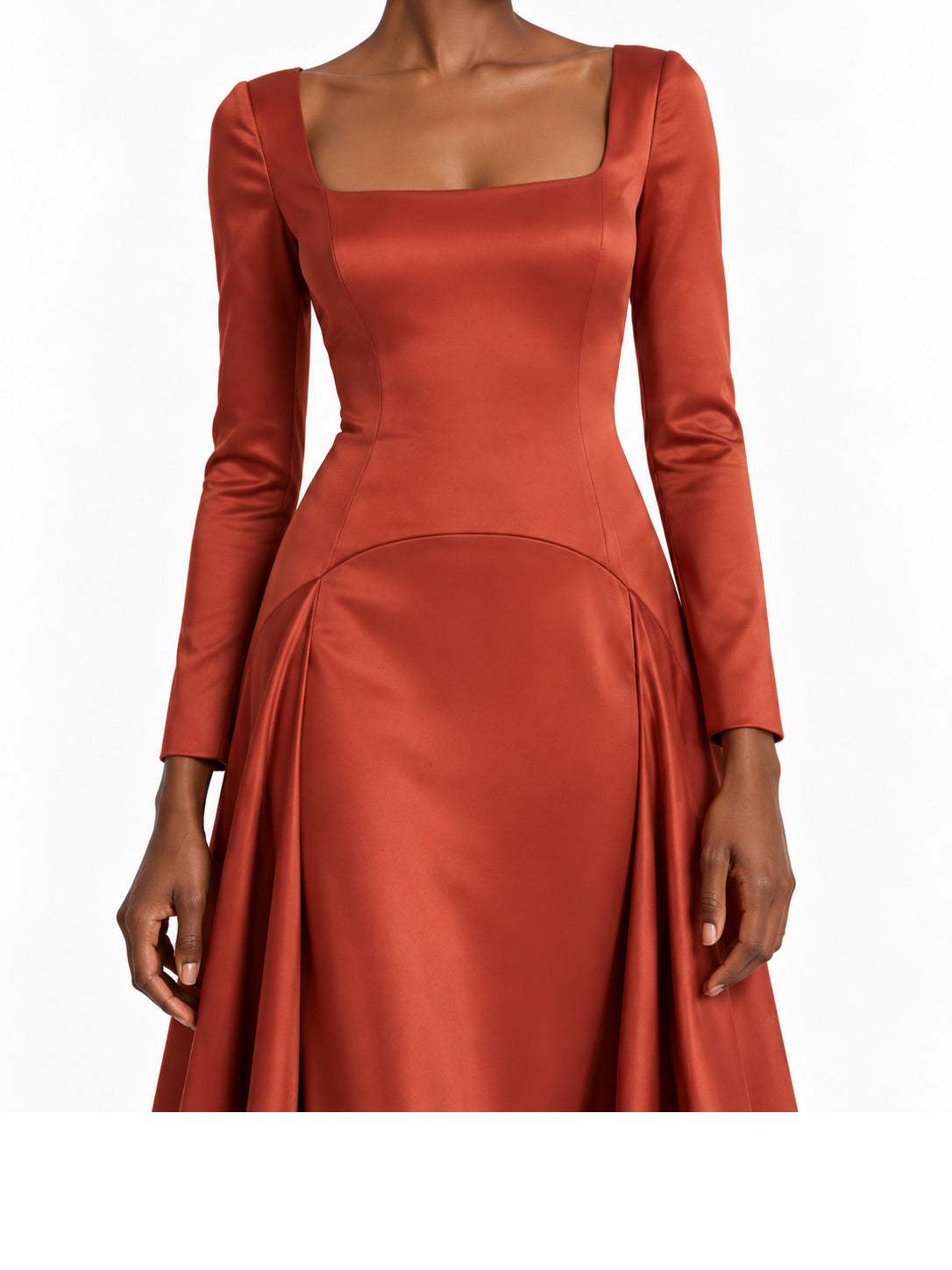 Rust Satin Square Neck Maxi Dress