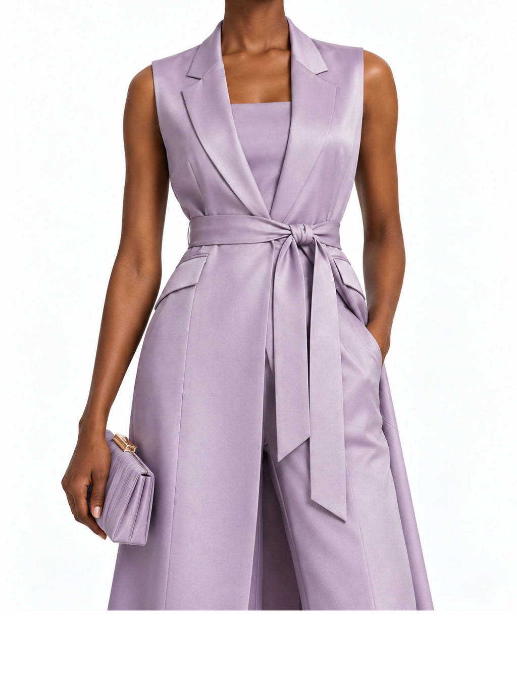 Lilac Satin Sleeveless Wrap Jumpsuit