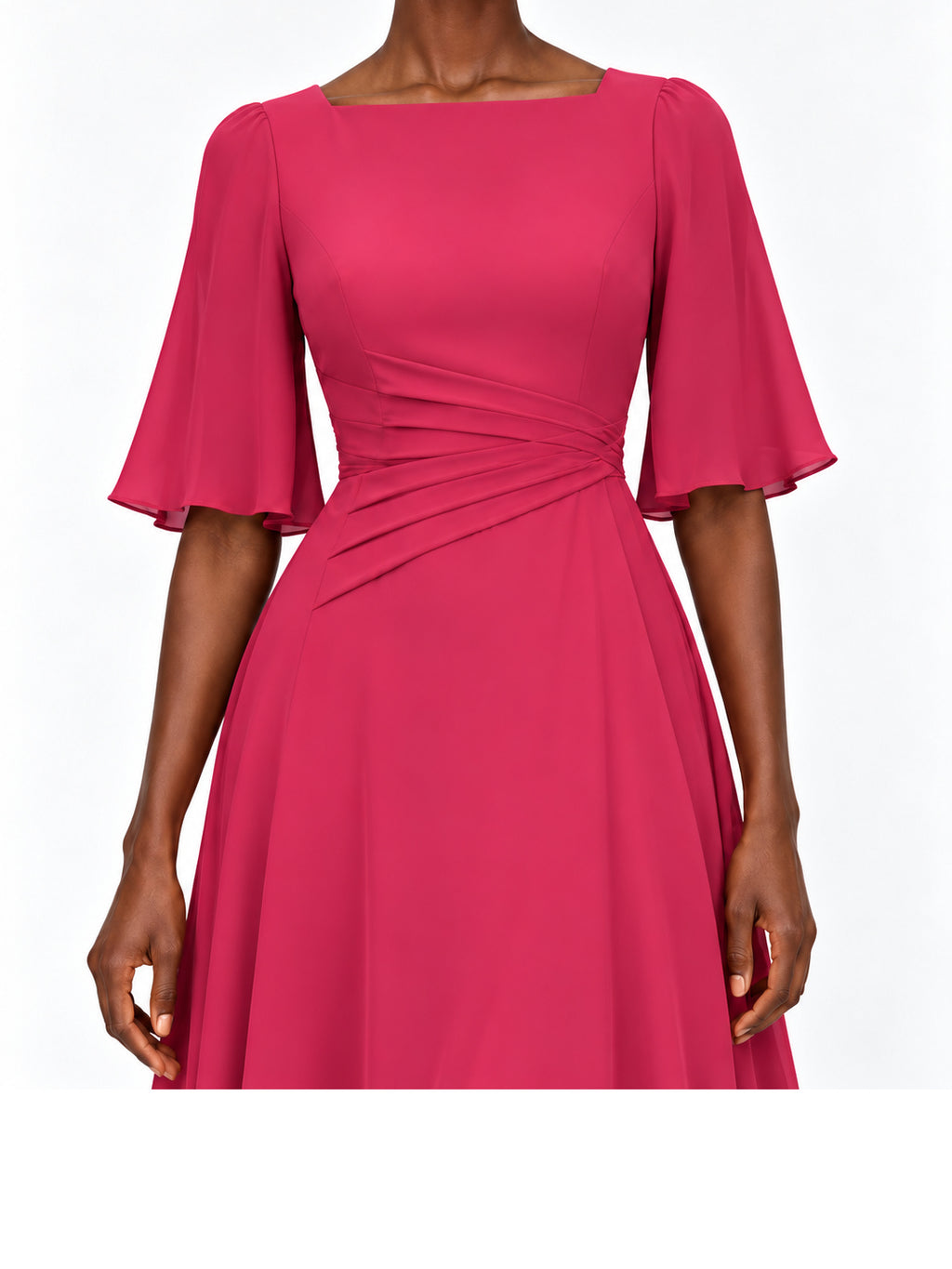 Pink Flutter Sleeve Fit and Flare Midi Dress