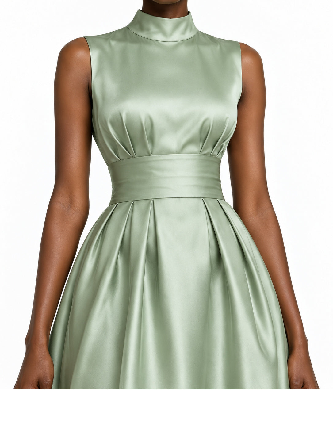 SageGreen Satin Sleeveless Bubble Hem Maxi Dress