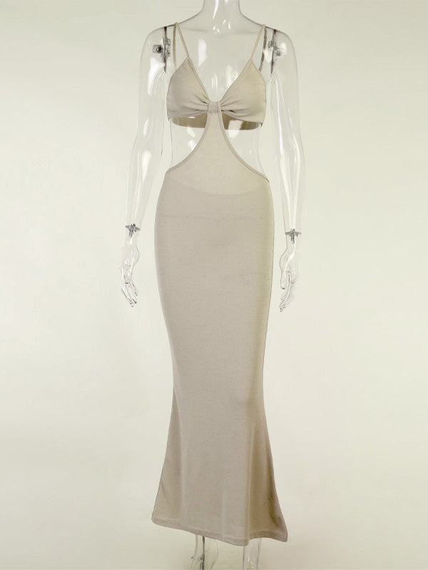 Beige Cut Out Spaghetti Strap Bodycon Fashion Photoshoot Maternity Maxi Dress