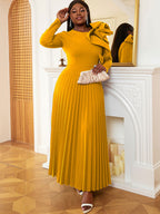 Women Vintage Pleated Maxi Christmas Party Dress