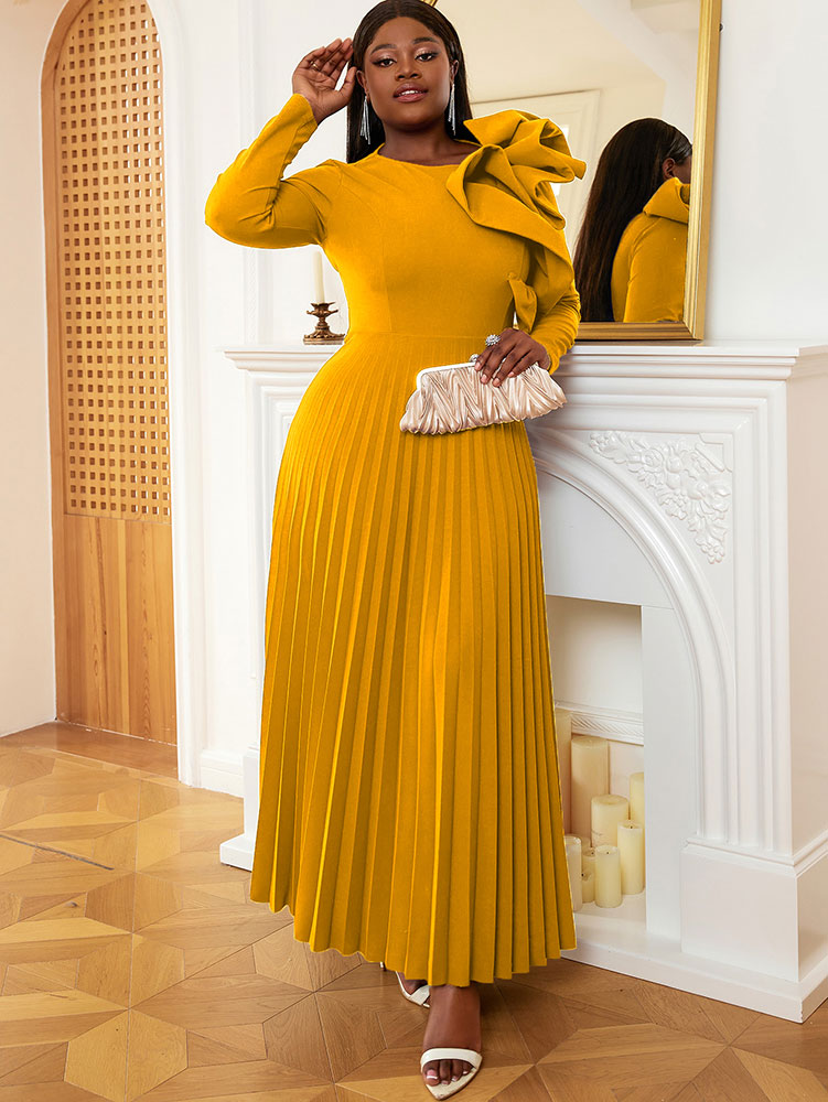 Women Vintage Pleated Maxi Christmas Party Dress