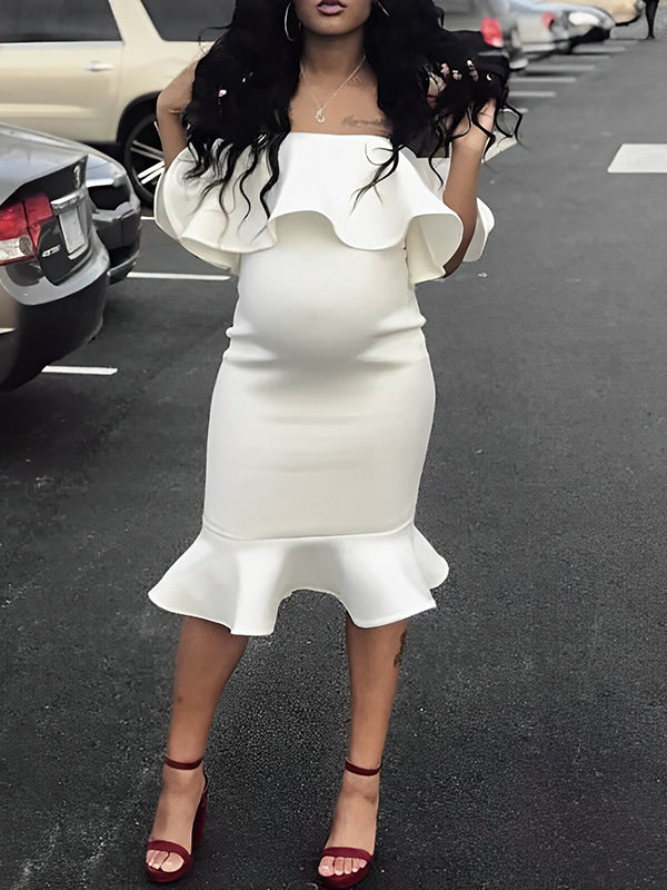 Ruffle Off Shoulder Mermaid Baby Shower Gorgeous Elegant Party Pregnant Maternity Maxi Dress