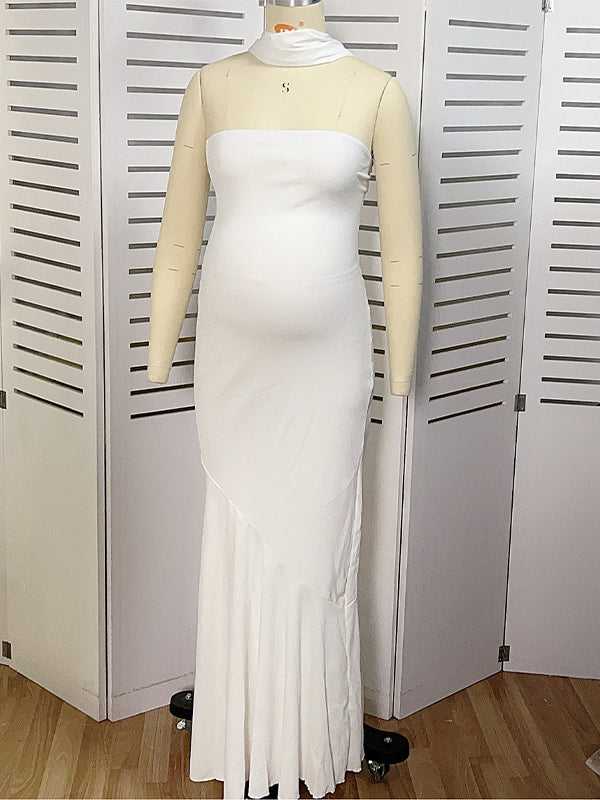 Ivory White Bandeau Strapless Mermaid Dress With Scarf Cocktail Maternity Maxi Dress