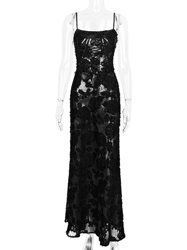 Pink Spaghetti Strap Backless Sheer Big Swing Chic Maternity Maxi Dress