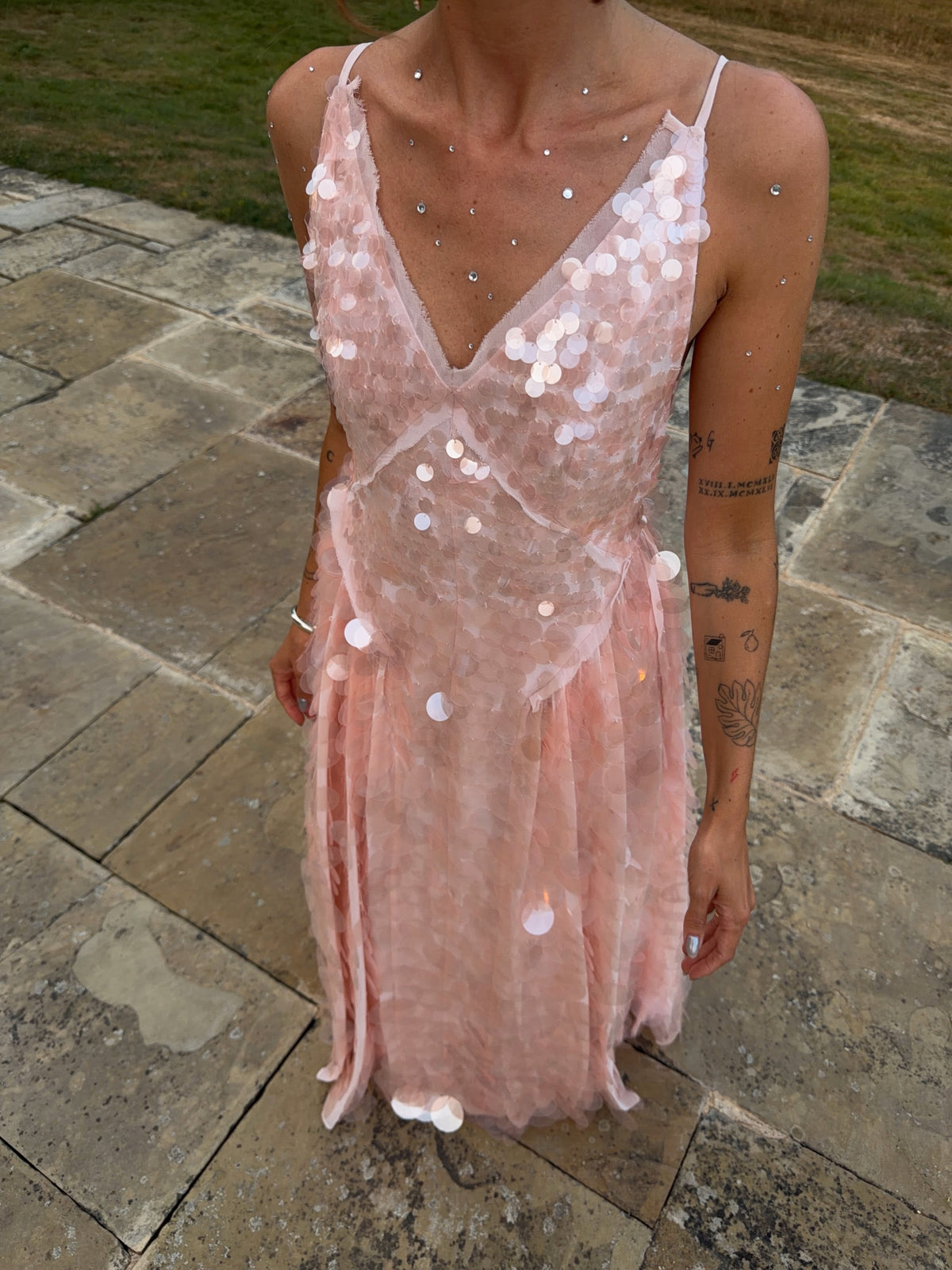 Pink Paillette Tulle Maxi Dress