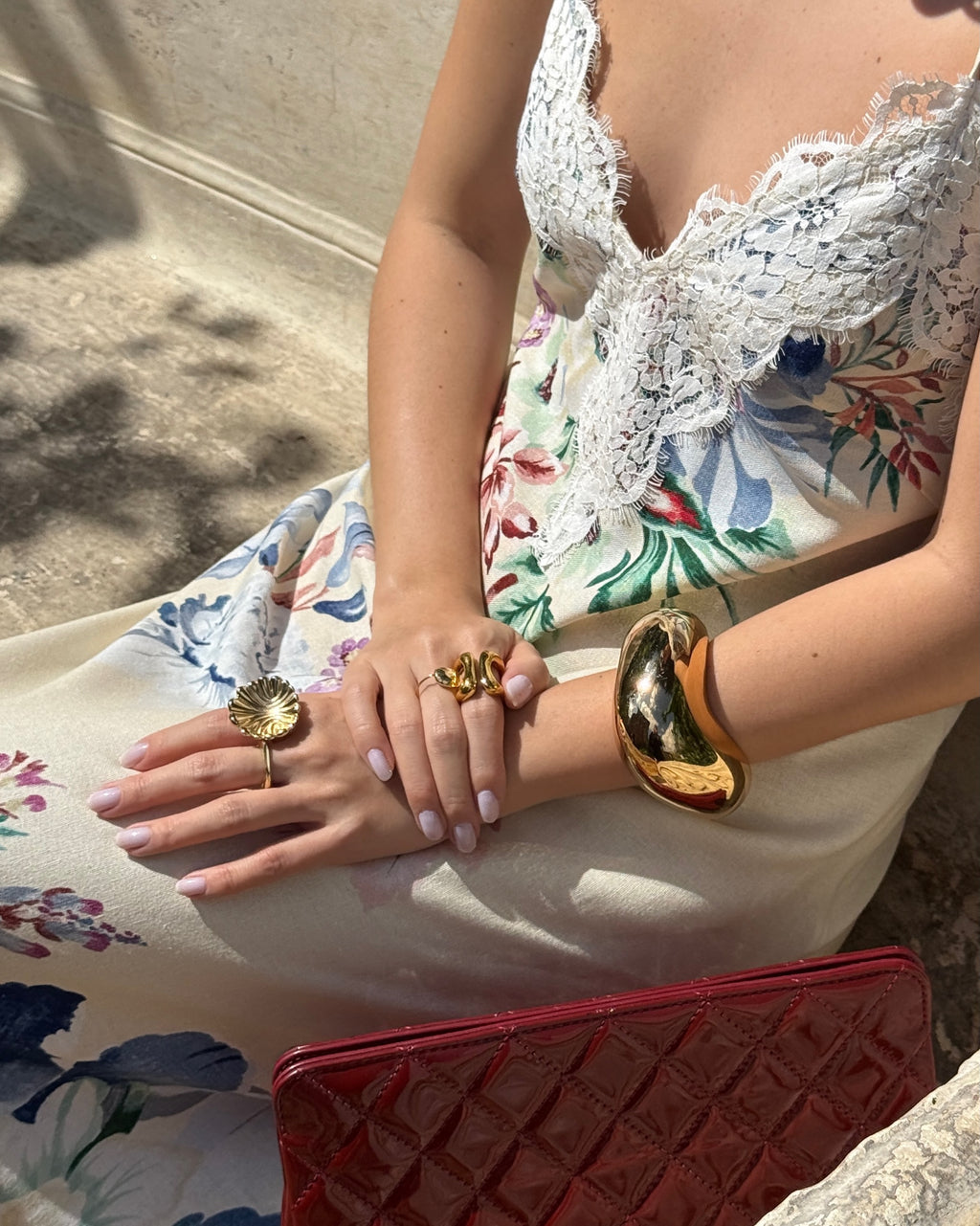 Cream Floral Lace Trim Maxi Dress