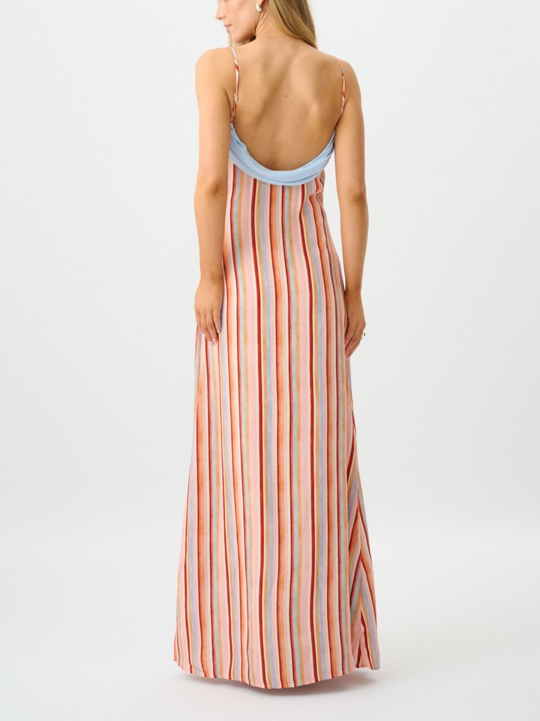 Multicolor Striped Satin Maxi Dress