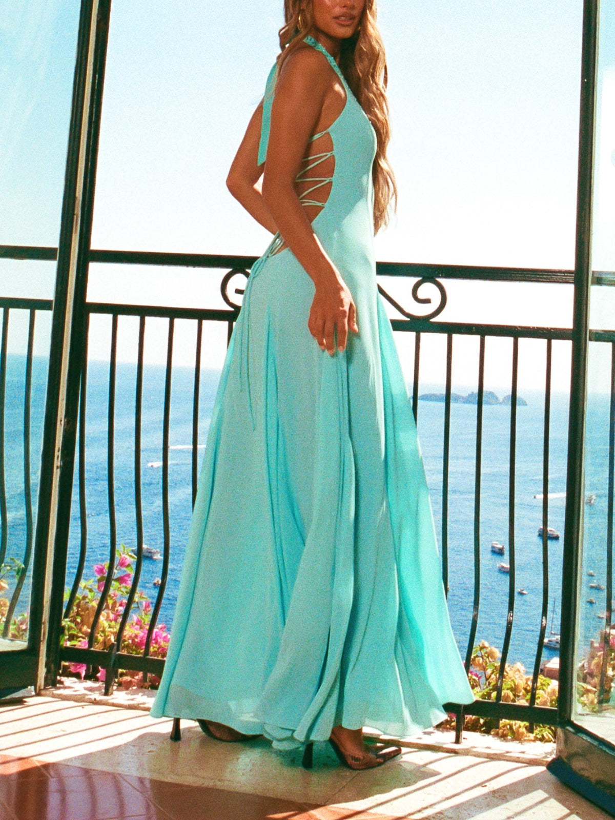 Magenta Sequin Halter Maxi Dress