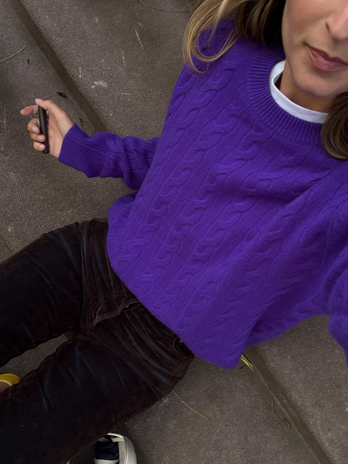 Purple Cable Knit Crewneck Sweater