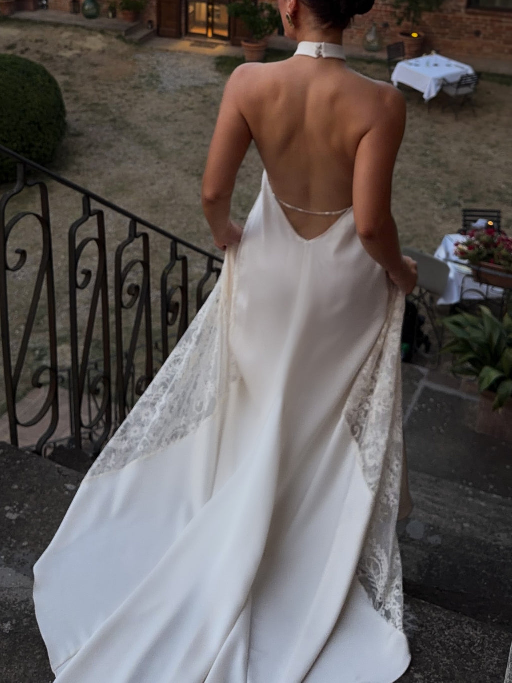 Cream Sheer Lace Halter Maxi Dress
