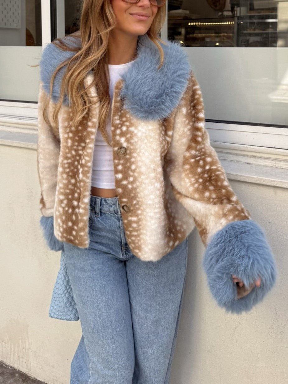 Cream Leopard Print Faux Fur Jacket