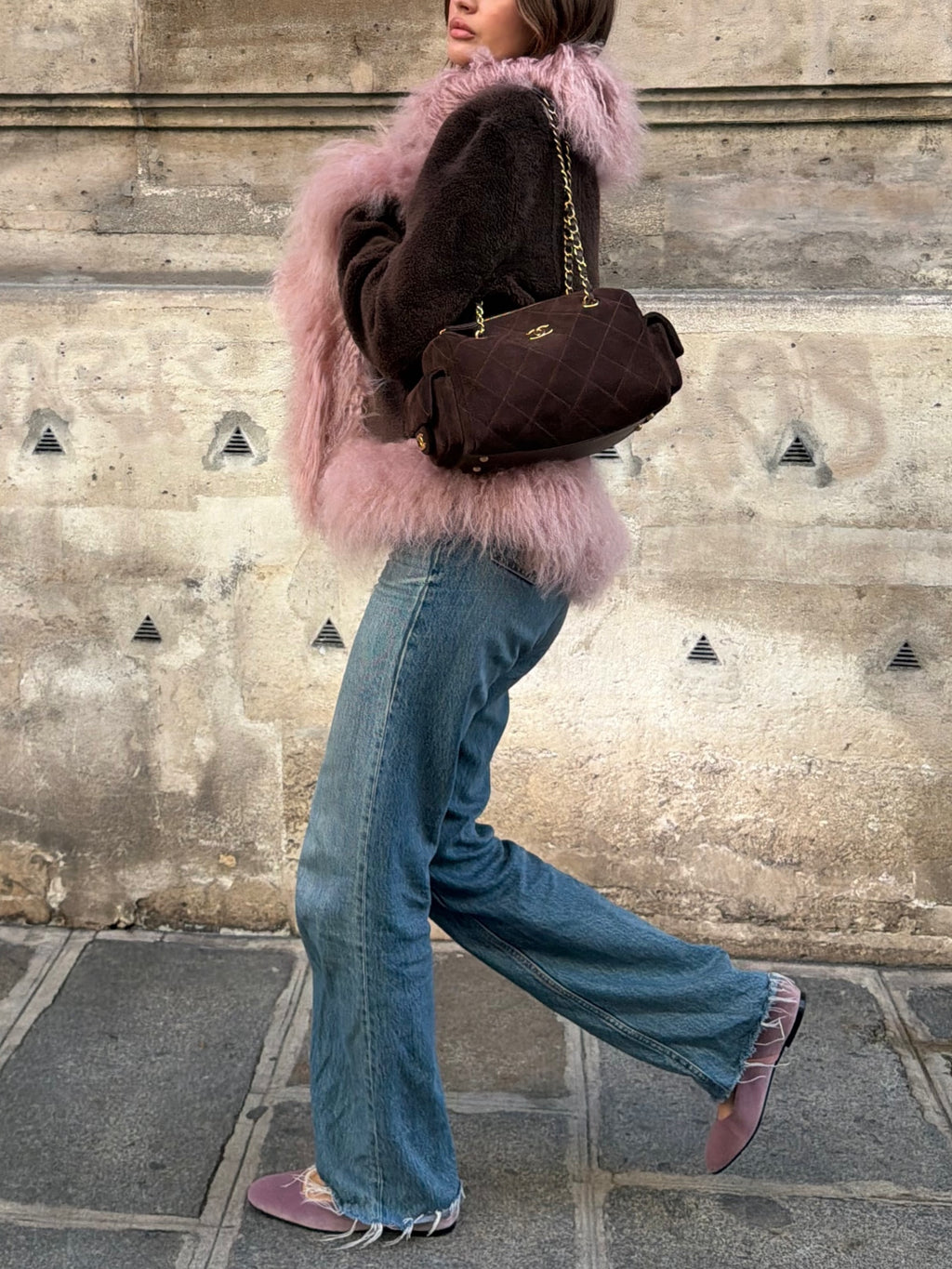 Pink Faux Fur Trim Open Front Jacket