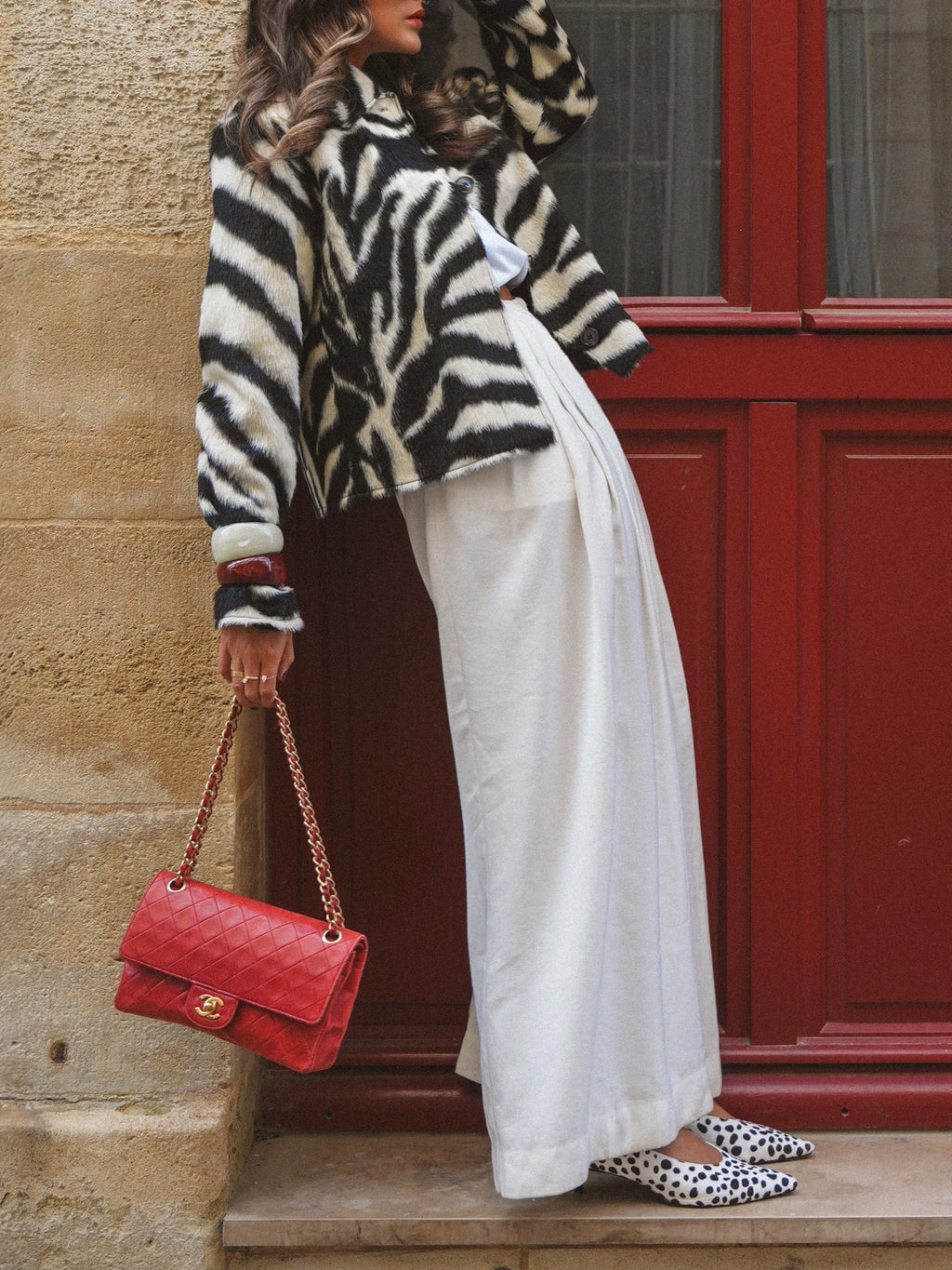 Black White Zebra Print Faux Fur Jacket