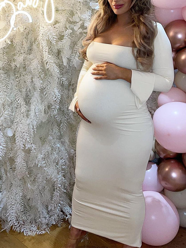 Elegant Long Sleeve Maternity Dress Ultimate Baby Shower Outfit White Bodycon Dress