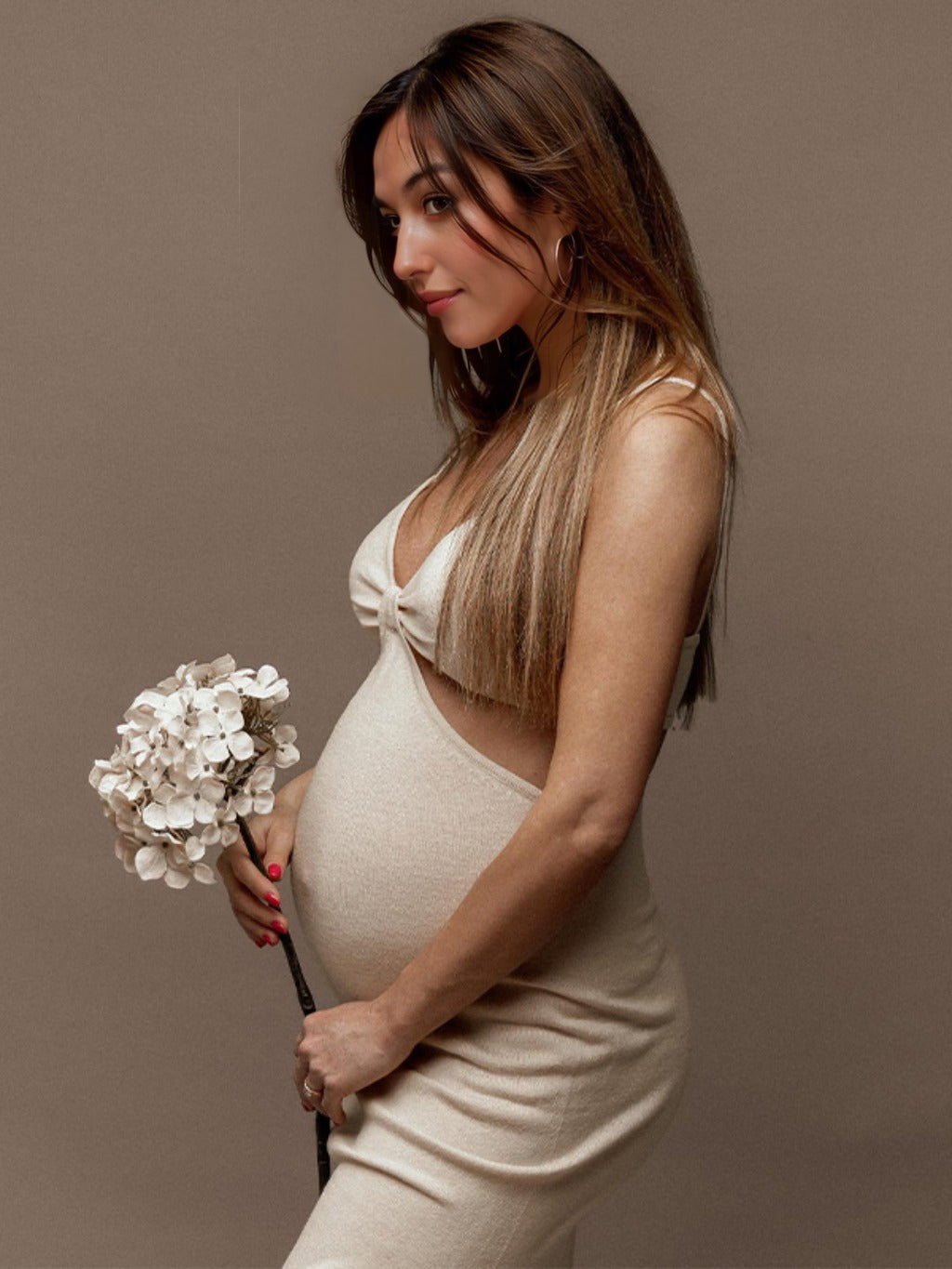 Beige Cut Out Spaghetti Strap Bodycon Fashion Photoshoot Maternity Maxi Dress