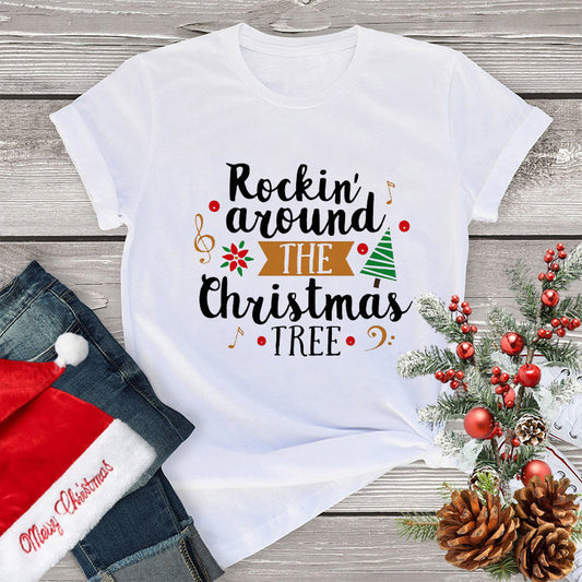 Women's Clothing Fashion Christmas Holiday Party T-shirt Loose Merry Christmas Casual