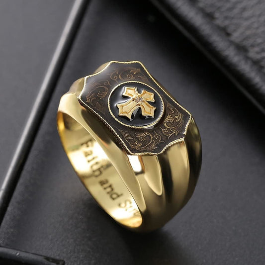 Christianartworkshop Faith and Strength Jesus Cross Religious Ring