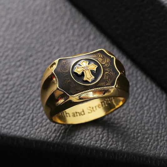 Christianartworkshop Faith and Strength Jesus Cross Religious Ring