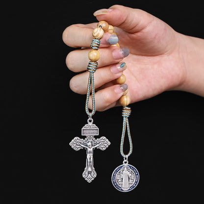 Christianartworkshop Olive Wood Saint Benedict Medal Decade Rosary