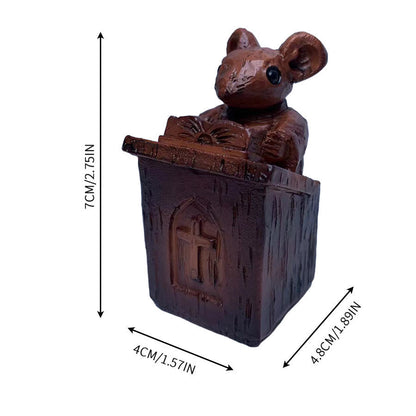 Christianartworkshop Rustic Vintage Style Brown Resin Church Mice Stereoscopic Desktop Ornaments
