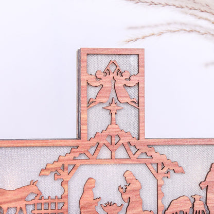 Christianartworkshop Classic Style Angels Nativity Scene Cross Light Up Wooden Desktop Decorations Ornament