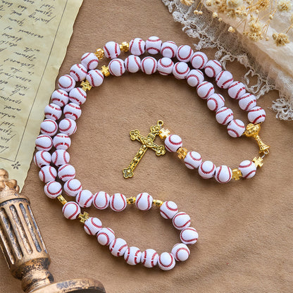Christianartworkshop Blessed Miniature Baseball Beads Rosary with Golden Holy Chalice & Crucifix: Merge Faith and Sport