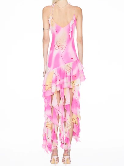 Sheer Floral Embellished Tiered Ruffle Slip Dress