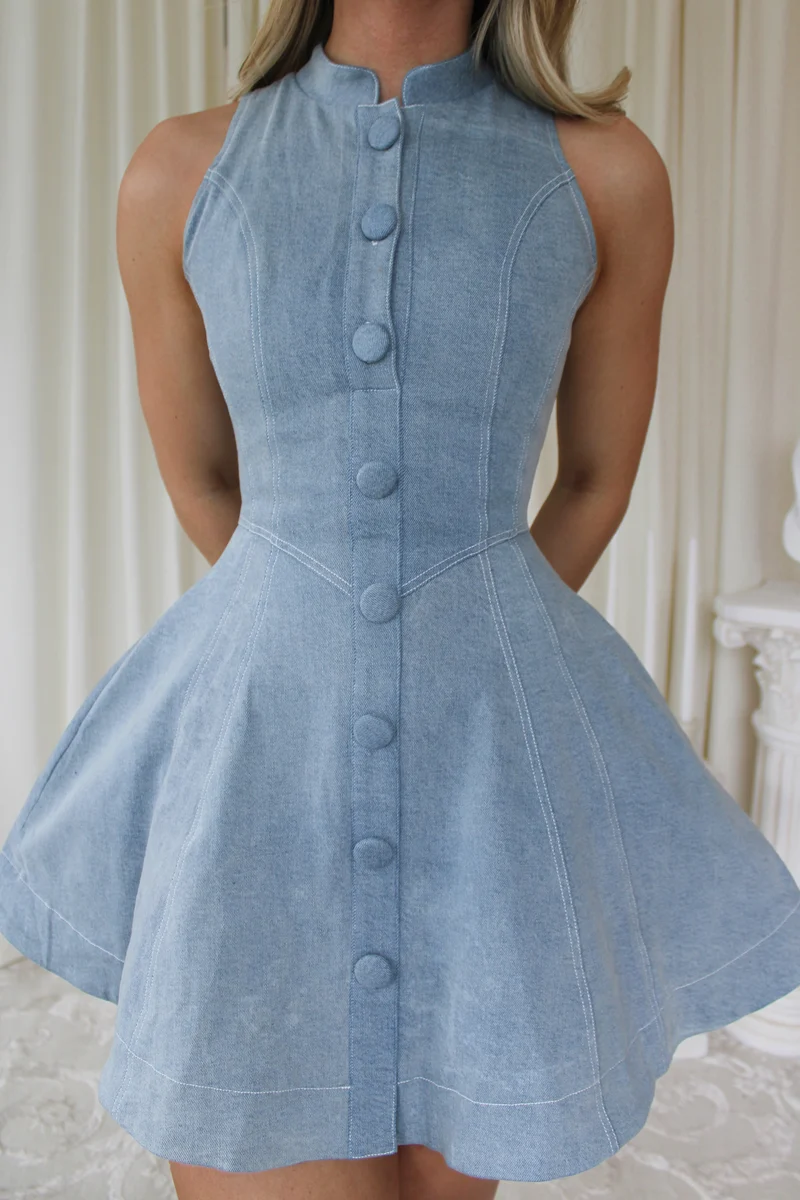 White Halter Button-Front Mini Dress
