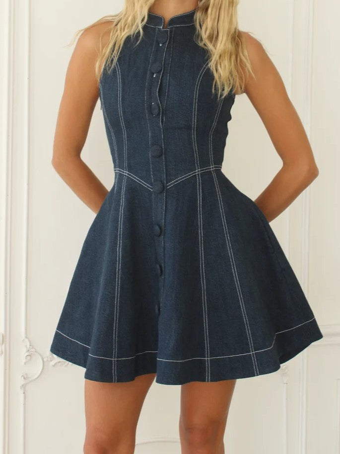 White Halter Button-Front Mini Dress