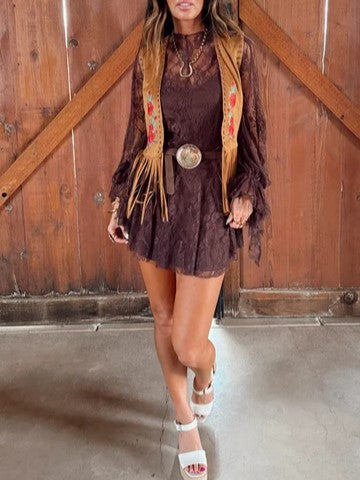 White Lace Long Sleeve Mini Dress