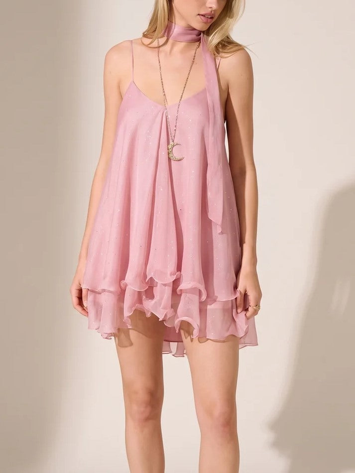 Green Chiffon Ruffle Mini Dress