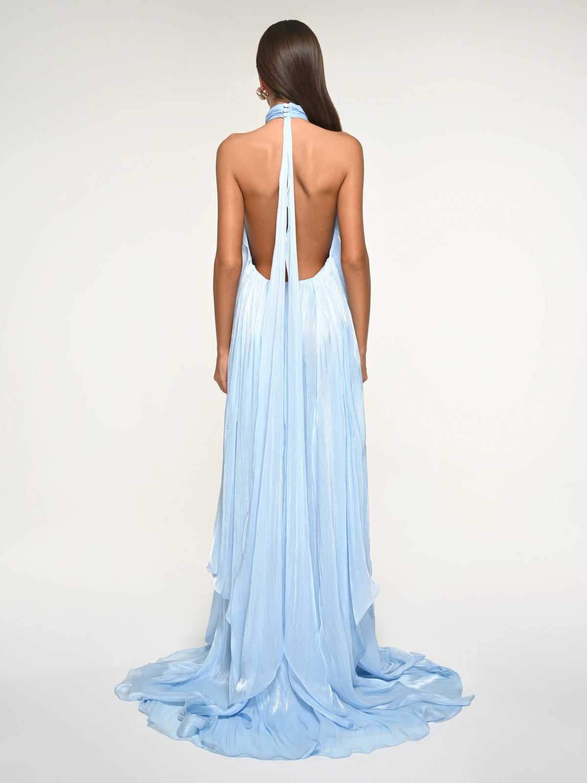 LightBlue Ruffled Halter Maxi Dress