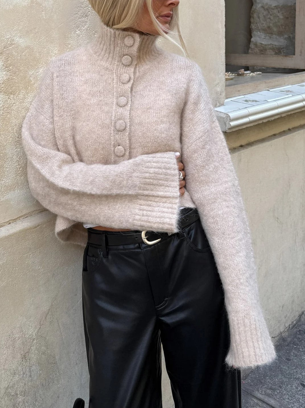 Cream Cropped Button Front Cardigan