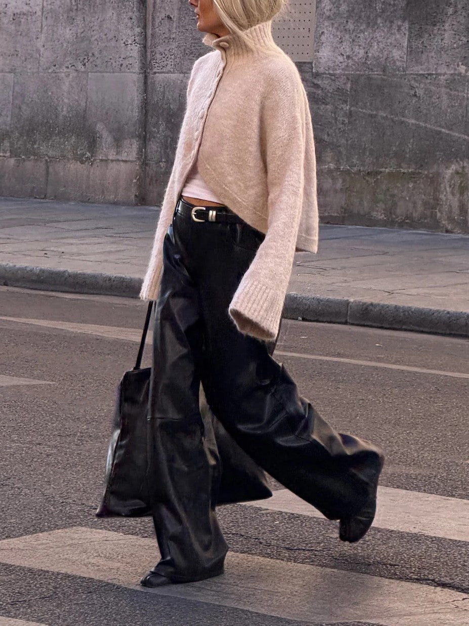 Cream Cropped Button Front Cardigan