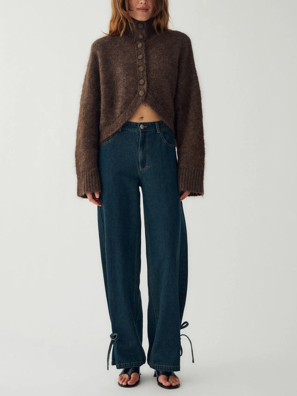 Cream Cropped Button Front Cardigan