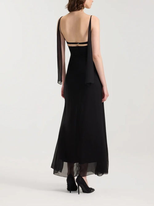Black Lace Bustier Sheer Maxi Dress