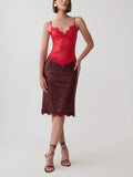 Red Lace Sequin Midi Dress