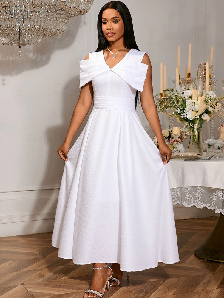 White Bridal Shower Outfits A Line Maxi Dresses With 3D Bow