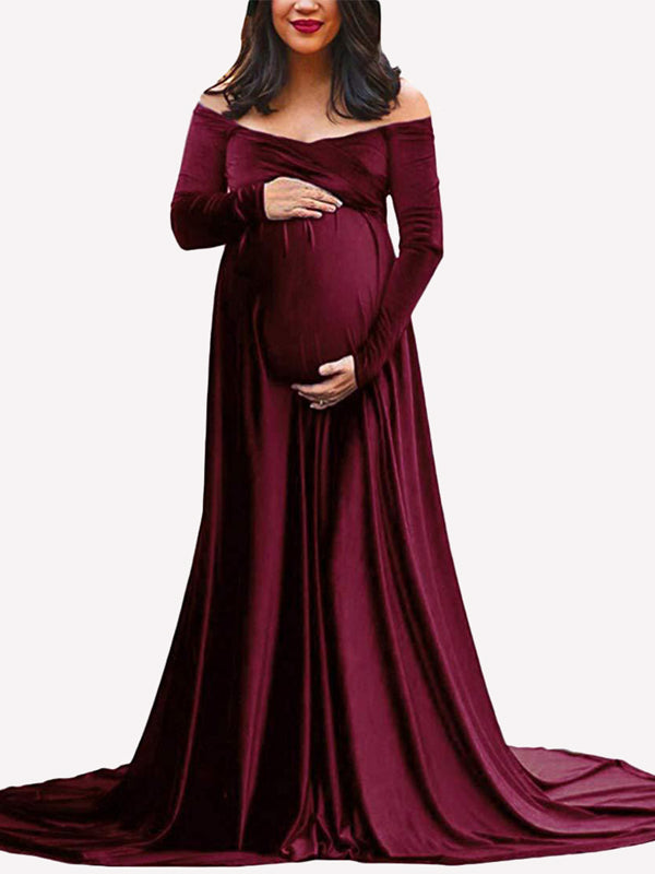 Off Shoulder Pleuche Mermaid Photoshoot Baby Shower Maternity Maxi Dress