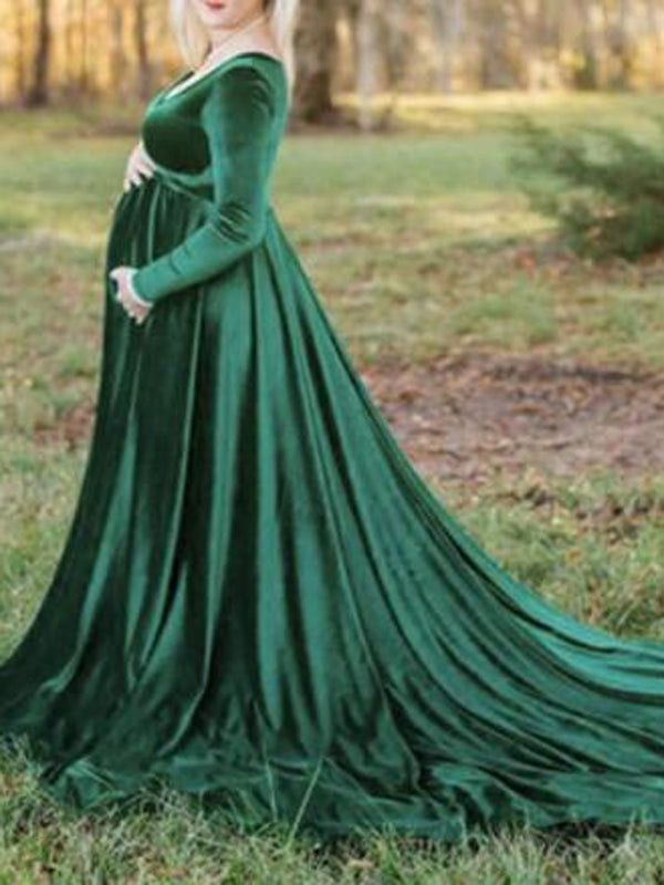 Off Shoulder Pleuche Mermaid Photoshoot Baby Shower Maternity Maxi Dress